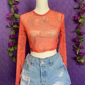 Orange and black marble, cropped, long sleeve! 🧡